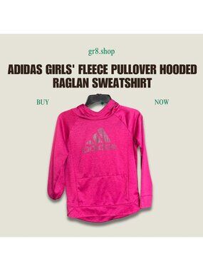 ADIDAS Girls Fleece Pullover Hooded Raglan Sweatshirt L/G Pink